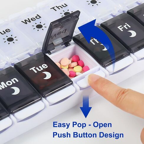 HRX Package Large Pill Organizer 2 Times a Day, Push Button Weekly Medicine Box Vitamin Cases for 7 Day AM PM in Saudi Arabia