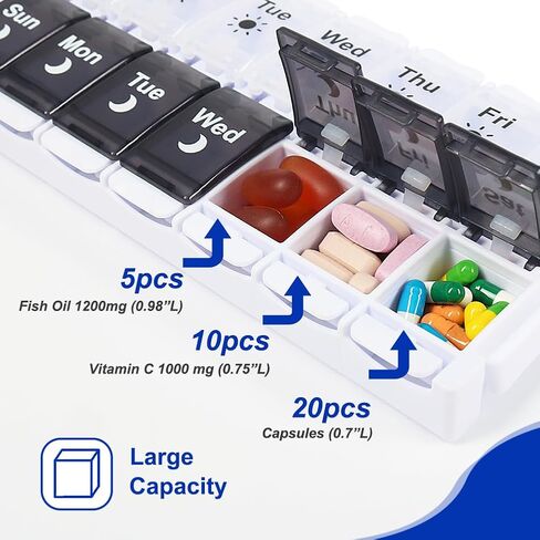 HRX Package Large Pill Organizer 2 Times a Day, Push Button Weekly Medicine Box Vitamin Cases for 7 Day AM PM in Saudi Arabia