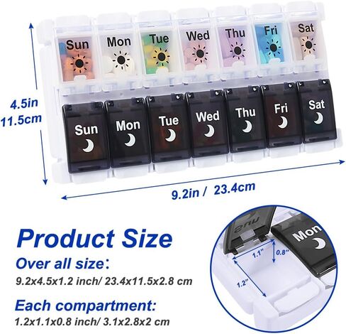 HRX Package Large Pill Organizer 2 Times a Day, Push Button Weekly Medicine Box Vitamin Cases for 7 Day AM PM in Saudi Arabia