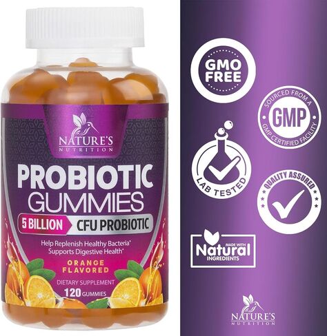 Probiotic Gummies for Digestive Health, Daily Probiotics for Women & Men, 5 Billion CFUs, Nature's Pro Biotics Gummy for Immune Support, Digestive Nutritional Supplements, Orange Flavor - 60 Gummies in Saudi Arabia