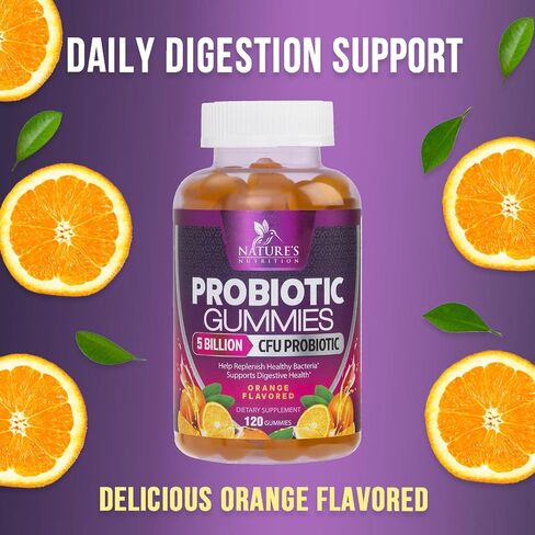 Probiotic Gummies for Digestive Health, Daily Probiotics for Women & Men, 5 Billion CFUs, Nature's Pro Biotics Gummy for Immune Support, Digestive Nutritional Supplements, Orange Flavor - 60 Gummies in Saudi Arabia