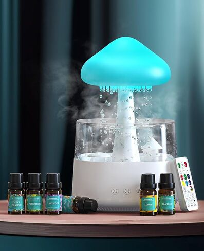 Rain Cloud Humidifier Water Drip, 2 in 1 Humidifier with Essential Oil Diffuser,450ml Cloud Humidifier Rain Drop,Mushroom Humidifier with 7 Colors for Sleeping Relaxing in Kuwait