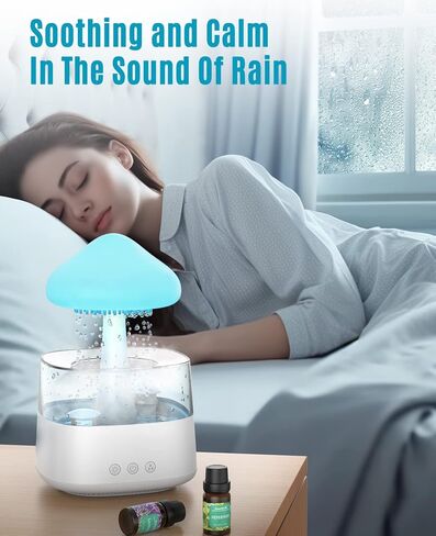 Rain Cloud Humidifier Water Drip, 2 in 1 Humidifier with Essential Oil Diffuser,450ml Cloud Humidifier Rain Drop,Mushroom Humidifier with 7 Colors for Sleeping Relaxing in Kuwait