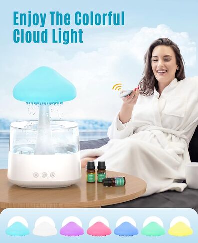 Rain Cloud Humidifier Water Drip, 2 in 1 Humidifier with Essential Oil Diffuser,450ml Cloud Humidifier Rain Drop,Mushroom Humidifier with 7 Colors for Sleeping Relaxing in Kuwait