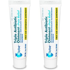 (2 Pack) Globe 1oz Triple Antibiotic Ointment + Pain Relief, Dual Action Maximum Strength First Aid Ointment Soothes and Heals Painful Minor Scratches and Wounds and Prevents Infection in Kuwait