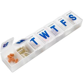 Weekly Pill Organizer - Extra Large with Easy to Read Jumbo Letters Vitamin Container, BPA Free - Daily Travel 7 Day Medication Pill Box Case, (Black) in Saudi Arabia