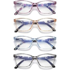 4 Pack Reading Glasses Blue Light Blocking for Women Men,Colorful Square Computer Readers with Spring Hinge,Anti Eyestrain Eyeglasses(1.0x)