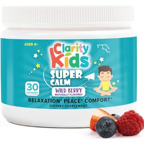 Clarity Kids Super Calm | Magnesium Chewable Vitamin for Children Comfort Focus and Relaxation | All Natural Calm Supplement with L-Theanine | USA Made | 30 Piece in Saudi Arabia