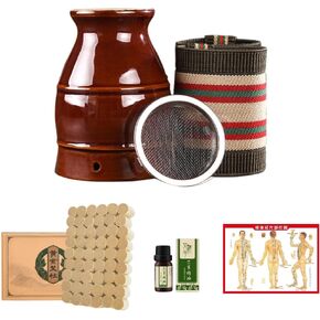 Moxibustion Jar Ceramic Moxa Sticks Burner Holder Portable Scraping Cup Pure Moxa 54 Rolls Heat Therapy Set Health Care Tool