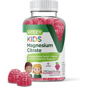 Kids Magnesium Citrate Gummies - Supports Sleep Aid, Calm Gummies, Muscle Relaxer, Optimal Relaxation - Vegetarian, Gelatin Free, Gluten Free, GMO Free - Tasty Chewable Raspberry Flavored Gummy in Saudi Arabia