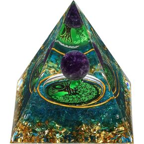MXiiXM Orgone Pyramid for Positive Energy, Amethyst Crystal Ball Handmade Pyramid, Protection Crystals Energy Generator for Stress Reduce Healing Meditation Attract Wealth Lucky (30 Shape)