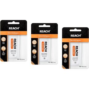 Reach Dentotape Waxed Dental Floss with Extra Wide Cleaning Surface for Large Spaces between Teeth, Unflavored, 100 Yards (Pack of 3) in Saudi Arabia