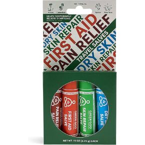 مجموعة مرهم السفر الأساسية من Green Goo Everyday Essential، مرهم طبيعي للبشرة الجافة، مرهم لإصلاح البشرة، مرهم للإسعافات الأولية ومرهم لتخفيف الآلام، 0.15 أونصة (4 أنابيب) in Kuwait