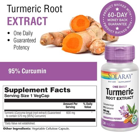 SOLARAY Turmeric Root Extract 600mg | One Daily | Healthy Joints, Cardiovascular System Support | Guaranteed Potency | 60 VegCaps in Saudi Arabia