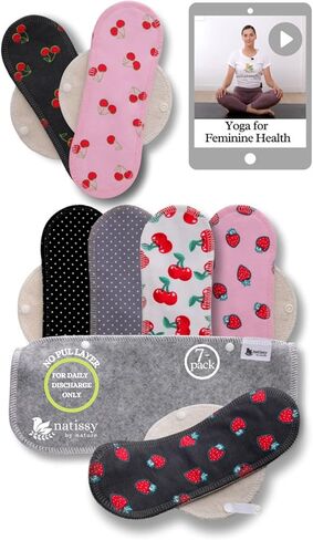 Natissy Cloth Panty Liners for Women; 7-Pack (Small) Mini Daily Organic Cotton Reusable Panty Liners Made in EU; Panty Liners Washable for Women & Teens; Thin Sanitary Reusable Liners, NOT for Period in Saudi Arabia