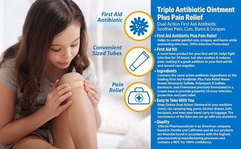 (2 Pack) Globe 1oz Triple Antibiotic Ointment + Pain Relief, Dual Action Maximum Strength First Aid Ointment Soothes and Heals Painful Minor Scratches and Wounds and Prevents Infection in Saudi Arabia