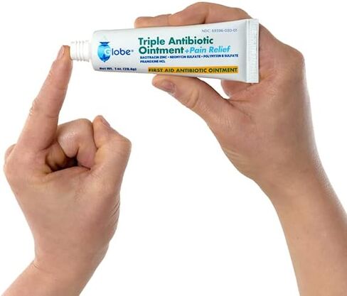 (2 Pack) Globe 1oz Triple Antibiotic Ointment + Pain Relief, Dual Action Maximum Strength First Aid Ointment Soothes and Heals Painful Minor Scratches and Wounds and Prevents Infection in Saudi Arabia