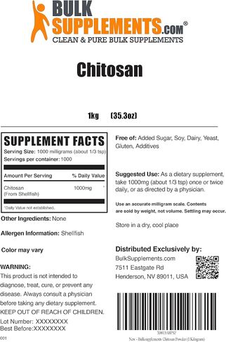 BulkSupplements.com Chitosan Powder - Fiber Supplement - Chitosan 1000mg - Chitosan Supplements for Kidney - from Shellfish - 1000mg per Serving, 5000 Servings (5 Kilograms - 11 lbs) in Saudi Arabia