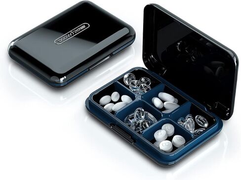 Pill Box Organizer, Waterproof Pretty Daily Pill Case - Travel Portable Medicine Box, BPA Free Pill Container for Vitamins, Fish Oils, Supplements, Ideal for Outdoor Travel, Gym, Office (Black) in Kuwait