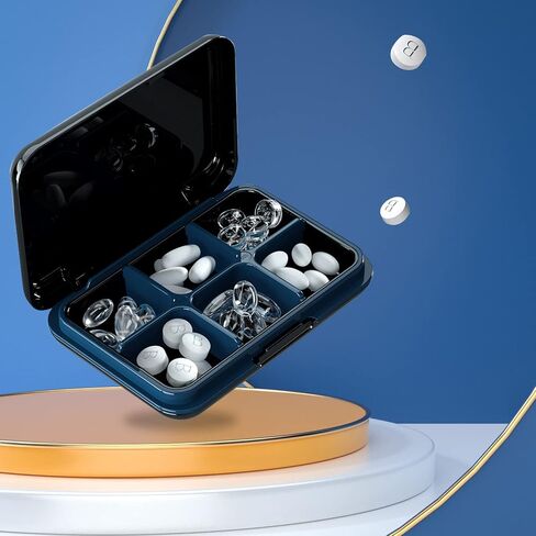 Pill Box Organizer, Waterproof Pretty Daily Pill Case - Travel Portable Medicine Box, BPA Free Pill Container for Vitamins, Fish Oils, Supplements, Ideal for Outdoor Travel, Gym, Office (Black) in Kuwait