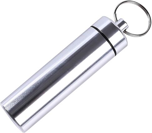 "Silver Small Portable Pill Box Keychain, Aluminium Alloy Mini Pill Organizer Case Container for Purse,Waterproof Metal Pill Holder Medicine Bottle for Outdoor Camping Personal Pill Organizers " in Saudi Arabia