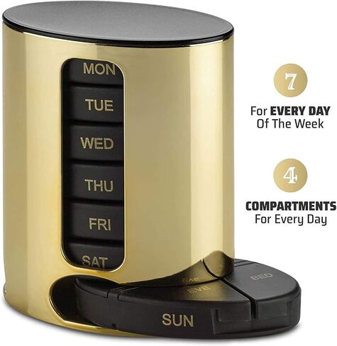 MEDca Weekly Pill Organizer, 1 Dispenser, 7 Stackable Multi-Color Compartments Four Times-a-Day - Morning, Noon, Evening, and Bedtime, Black in Kuwait