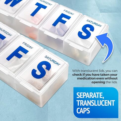 Weekly Pill Organizer - Extra Large with Easy to Read Jumbo Letters Vitamin Container, BPA Free - Daily Travel 7 Day Medication Pill Box Case, (Black) in Kuwait