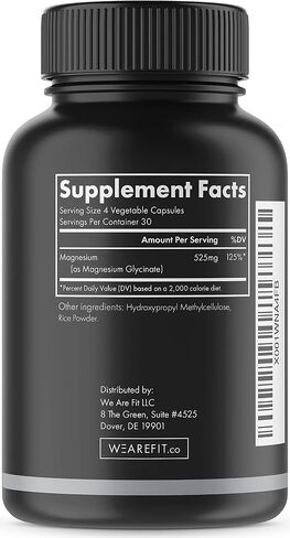 Magnesium Glycinate 525 mg Elemental Complex -125% DV High Absorption Bioavailable Supplement to Support Magnesium Levels, Vegan & Non-GMO, 120 Veggie Caps in Saudi Arabia