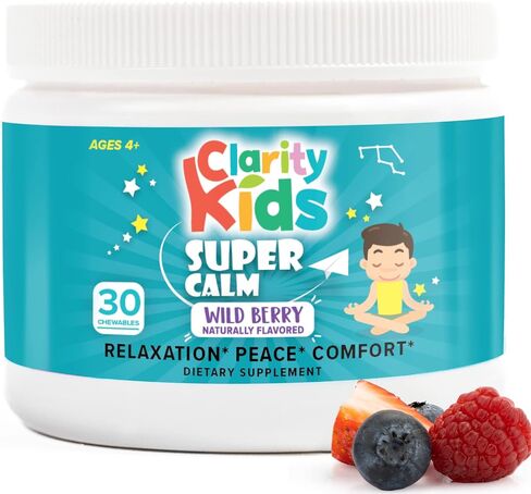 Clarity Kids Super Calm | Magnesium Chewable Vitamin for Children Comfort Focus and Relaxation | All Natural Calm Supplement with L-Theanine | USA Made | 30 Piece in Saudi Arabia