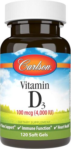 Carlson - Vitamin D3, 4000 IU (100 mcg), Vitamin D Supplements, Bone & Immune Health, Cholecalciferol Supplement, Gluten Free Vitamin D Capsules, 120 Softgels in Saudi Arabia