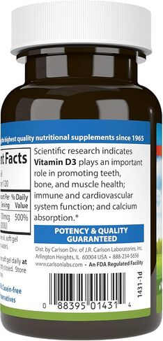 Carlson - Vitamin D3, 4000 IU (100 mcg), Vitamin D Supplements, Bone & Immune Health, Cholecalciferol Supplement, Gluten Free Vitamin D Capsules, 120 Softgels in Saudi Arabia