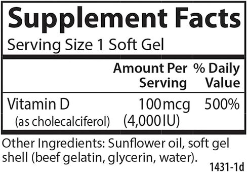 Carlson - Vitamin D3, 4000 IU (100 mcg), Vitamin D Supplements, Bone & Immune Health, Cholecalciferol Supplement, Gluten Free Vitamin D Capsules, 120 Softgels in Saudi Arabia