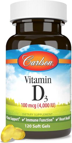 Carlson - Vitamin D3, 4000 IU (100 mcg), Vitamin D Supplements, Bone & Immune Health, Cholecalciferol Supplement, Gluten Free Vitamin D Capsules, 120 Softgels in Saudi Arabia