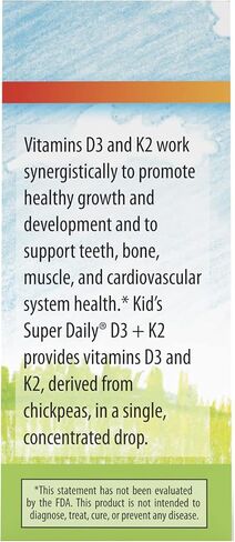 Carlson - Kid's Super Daily D3+K2, 25 mcg (1,000 IU) D3 & 22.5 mcg K2, Vitamin D Drops with Vitamin K2, Liquid Vitamins, 1000 IU Vitamin D3, Heart & Bone Health, 1-Year Supply, Unflavored, 360 Drops in Saudi Arabia