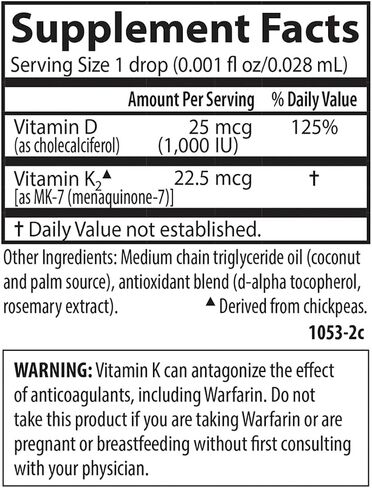 Carlson - Kid's Super Daily D3+K2, 25 mcg (1,000 IU) D3 & 22.5 mcg K2, Vitamin D Drops with Vitamin K2, Liquid Vitamins, 1000 IU Vitamin D3, Heart & Bone Health, 1-Year Supply, Unflavored, 360 Drops in Saudi Arabia