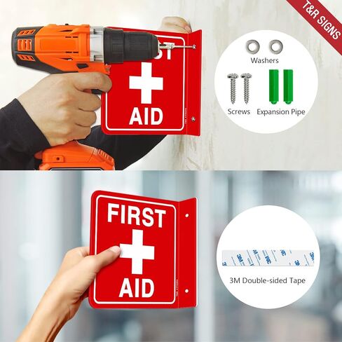 ملصقات الإسعافات الأولية T&R، الإسعافات الأولية برمز متقاطع - 10 عبوات - ملصق عاكس مقاس 5 × 5 بوصات، مقاوم للأشعة فوق البنفسجية، مقاوم للماء، مقاوم للبهتان والخدش، مناسب للاستخدام الداخلي والخارجي in Kuwait