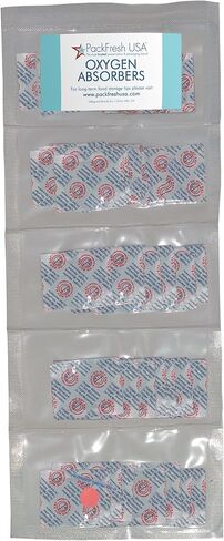 PackFreshUSA: 100cc Oxygen Absorber Compartment Packs - Food Grade - Non-Toxic - Food Preservation - Long-Term Food Storage Guide Included - 25 Count in 5 Compartment Packs in Saudi Arabia
