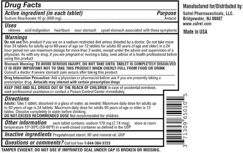 Safrel Sodium Bicarbonate Antiacid 650 mg (10 Grain) 1000 Tablets | for Relief of Acid Indigestion, Heartburn, Sour Stomach & Upset Stomach | Value Savings Pack in Saudi Arabia