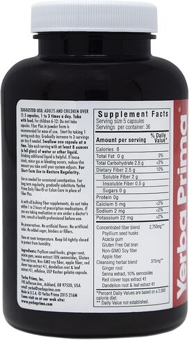 Yerba Prima Fiber Plus Senna Capsules, 180 Count (Pack of 3) - 118 Servings of Gentle Overnight Relief, USA Made, Non-GMO, Certified Gluten-Free, for Short-Term Use to Restore Regularity in Saudi Arabia