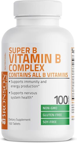 Bronson Vitamin B Complex (Vitamin B1, B2, B3, B6, B9 - Folic Acid, B12), 100 Tablets in Saudi Arabia