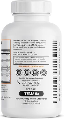 Bronson Vitamin B Complex (Vitamin B1, B2, B3, B6, B9 - Folic Acid, B12), 100 Tablets in Saudi Arabia