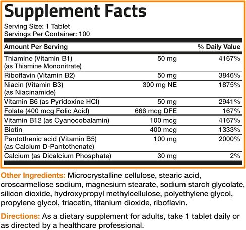 Bronson Vitamin B Complex (Vitamin B1, B2, B3, B6, B9 - Folic Acid, B12), 100 Tablets in Saudi Arabia