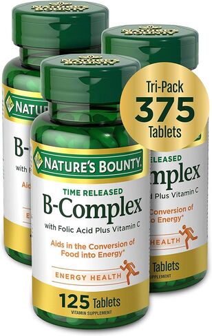 فيتامين ب المركب من Nature's Bounty، مكمل فيتامين تم إصداره بمرور الوقت مع حمض الفوليك بالإضافة إلى فيتامين C، يدعم استقلاب الطاقة وصحة الجهاز العصبي، 125 قرصًا (عبوة من 3) in Saudi Arabia