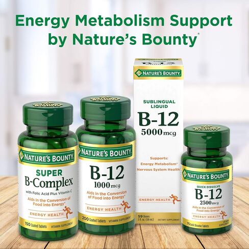 فيتامين ب المركب من Nature's Bounty، مكمل فيتامين تم إصداره بمرور الوقت مع حمض الفوليك بالإضافة إلى فيتامين C، يدعم استقلاب الطاقة وصحة الجهاز العصبي، 125 قرصًا (عبوة من 3) in Saudi Arabia