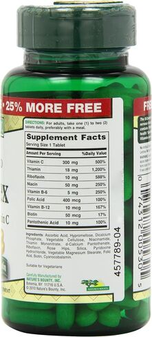 فيتامين ب المركب من Nature's Bounty، مكمل فيتامين تم إصداره بمرور الوقت مع حمض الفوليك بالإضافة إلى فيتامين C، يدعم استقلاب الطاقة وصحة الجهاز العصبي، 125 قرصًا (عبوة من 3) in Saudi Arabia