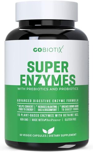Super Enzymes Supplement - Digestive Enzymes with Prebiotics and Probiotics for Women and Men - Supports Gut Health, Gluten Digestion, Lactose Absorption, Plant Based Dietary Pills - 60 Capsules in Kuwait