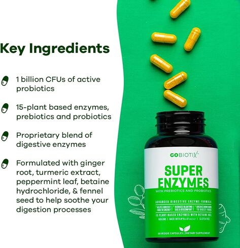Super Enzymes Supplement - Digestive Enzymes with Prebiotics and Probiotics for Women and Men - Supports Gut Health, Gluten Digestion, Lactose Absorption, Plant Based Dietary Pills - 60 Capsules in Kuwait