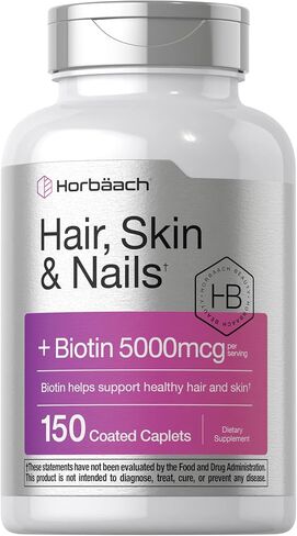 Hair Skin and Nails Vitamins | 150 Caplets | with Biotin and Collagen | Supplement for Women and Men | Non-GMO, Gluten Free | by Horbaach in Saudi Arabia