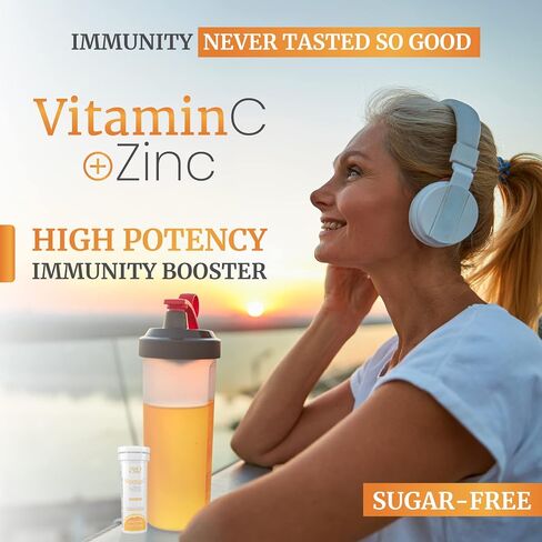 Vitamin C 1000mg Effervescent Tablets - Potent Immune Support VIT C with Zinc Supplement - Sugar-Free & Vegan Formula | Dissolvable Vitamin C Tablets - Water Soluble Fizzy Elixir - 20CT in Kuwait