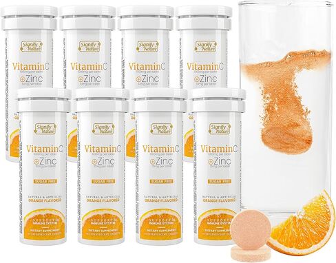Vitamin C 1000mg Effervescent Tablets - Potent Immune Support VIT C with Zinc Supplement - Sugar-Free & Vegan Formula | Dissolvable Vitamin C Tablets - Water Soluble Fizzy Elixir - 20CT in Kuwait
